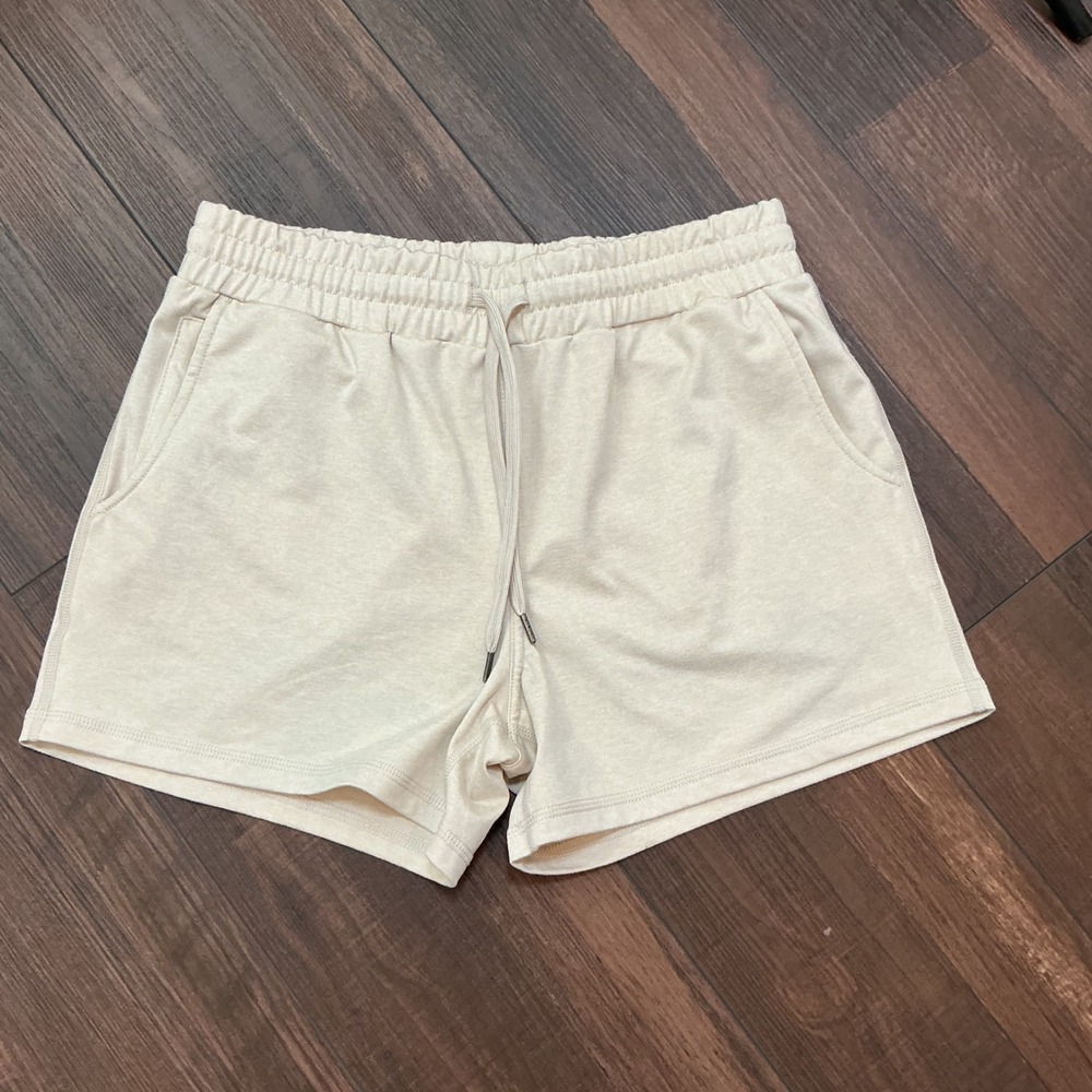 Quince Flowknit Mid-Rise Short Heather Sand Drawstring Athletic Small LB80301
